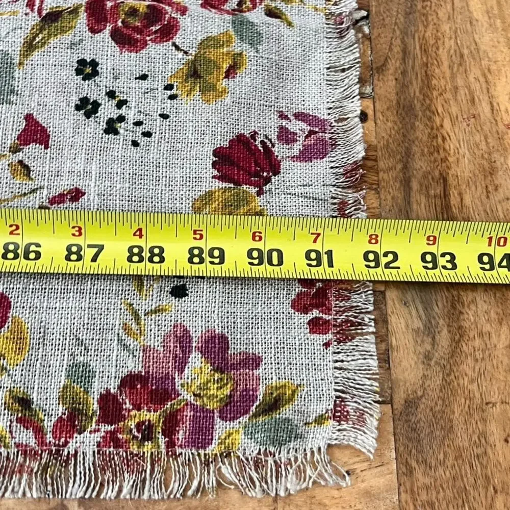 World Market Floral 100% Linen Table Runner with Fringe 17 x 90